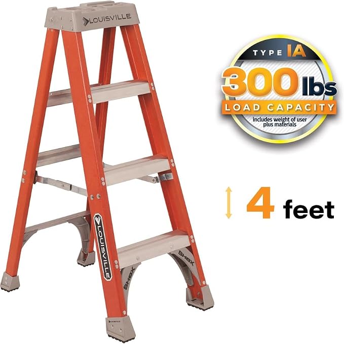 Louisville Ladder 4-Foot Fiberglass Step Ladder, 300-Pound Load Capacity, Type IA, FS1504