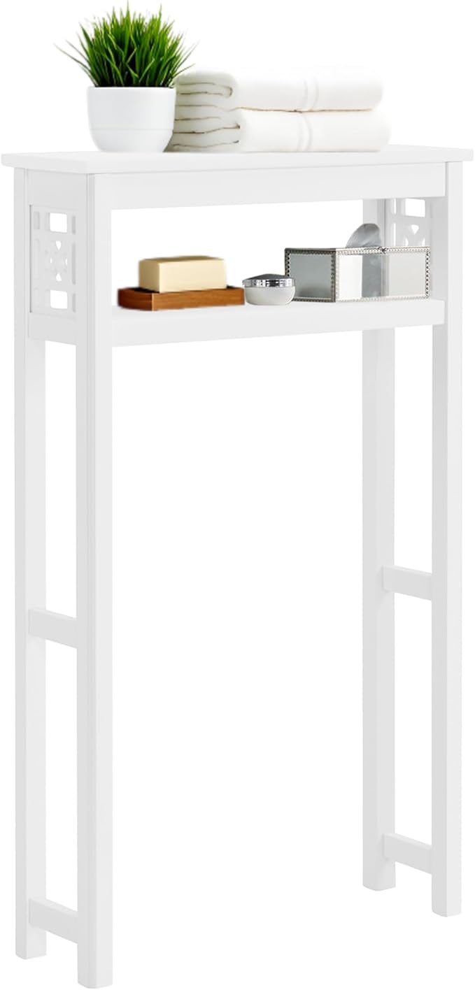 Derby Over-the-Toilet Storage Shelf – 44" Tall Modern Bathroom Space Saver with Open Shelves – Freestanding Organizer Rack for Toiletries & Towels by Alaterre Furniture (White)