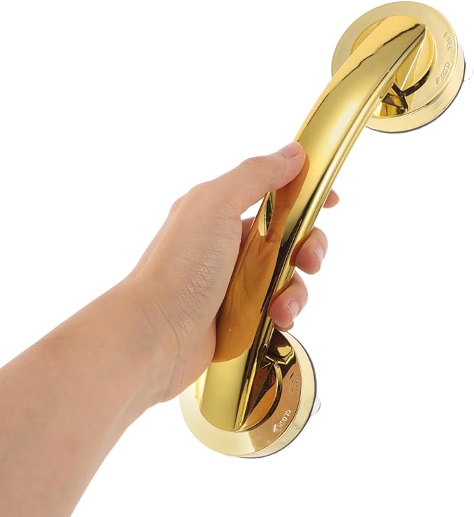 ibasenice 2pcs Large Gold Suction Cup Grab Bars Thickened Adhesive Shower Door Handles No Drilling Bathroom Safety Handrails for Seniors Glass Cabinet Window Sliding Doors