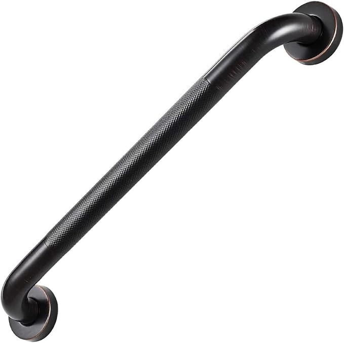 16" Shower Grab Bar, Oil Rubbed Bronze Finish, Stainless Steel Bathroom Safety Bar with Non-Slip Knurled Handle, Heavy Duty Handrail for Elderly or Disabled (1" Diameter)