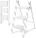 Double Elite Step Ladder 3 Step Folding, Sturdy 330 Lbs Load Step Stool for Adults, Safer Full Steel Kitchen Closet Ladder for Home, Multi-use Small Step Stool Ladder with Anti-Slip Wide Pedals, White