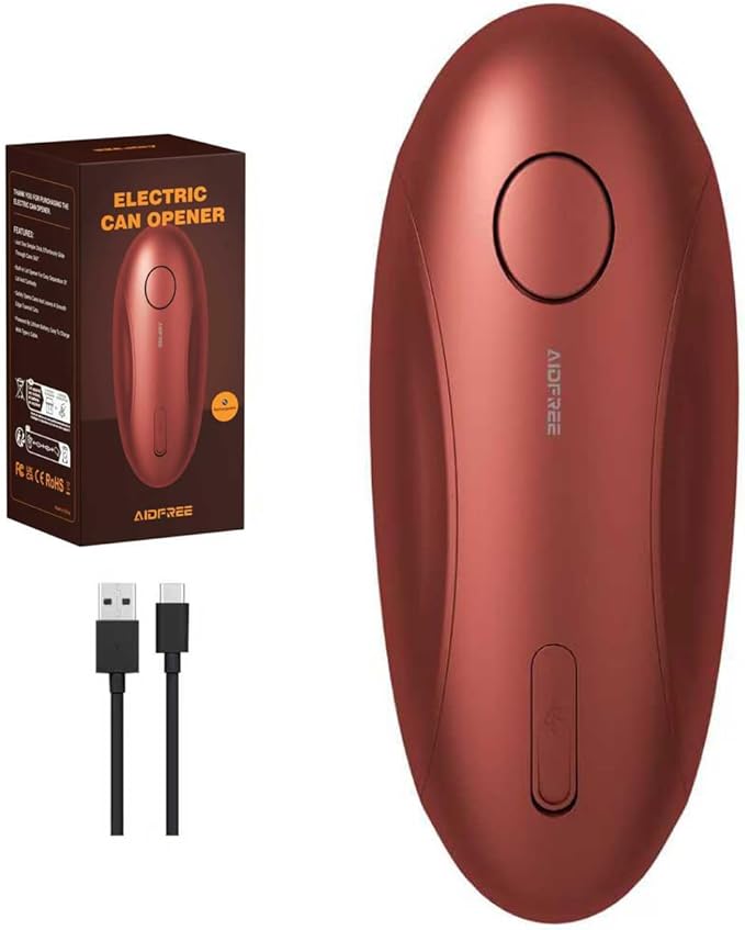 Automatic Electric Can Opener for Seniors for Kitchen:Anyone can Hands Free,One Touch Opener,Durable Blades,Rechargeable, Smooth Edge, Lightweight Small Size, Red