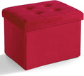 LINMAGCO Storage Ottoman Folding Foot Stool Velvet Foot Rest with Padded Modern Ottoman with Storage for Living Room Puppy Step Stool 17x13x13in(Neon Red)