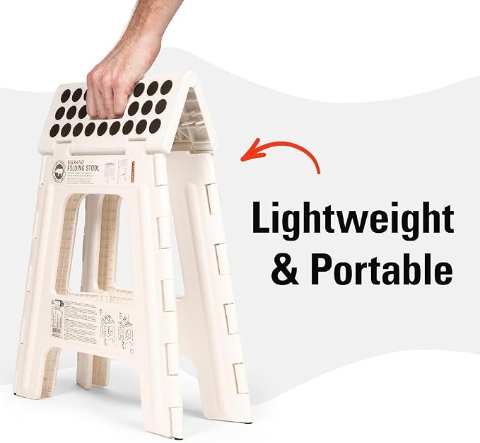 Kikkerland Rhino Foldable Step Stool – Holds Adults up to 300 Lbs, Best for Kitchen & Bathroom – Collapsible, Portable, Lightweight Stepping Stool with Sturdy, Non-Slip Design – White, 15”