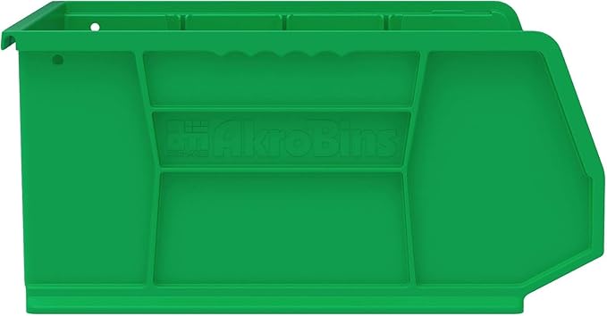 Akro-Mils 30250 AkroBins Plastic Storage Bins, Space-Saving Stackable Bins for Garage, Pantry, Craft Organization, 15" x 16" x 7", Green, 6-Pack