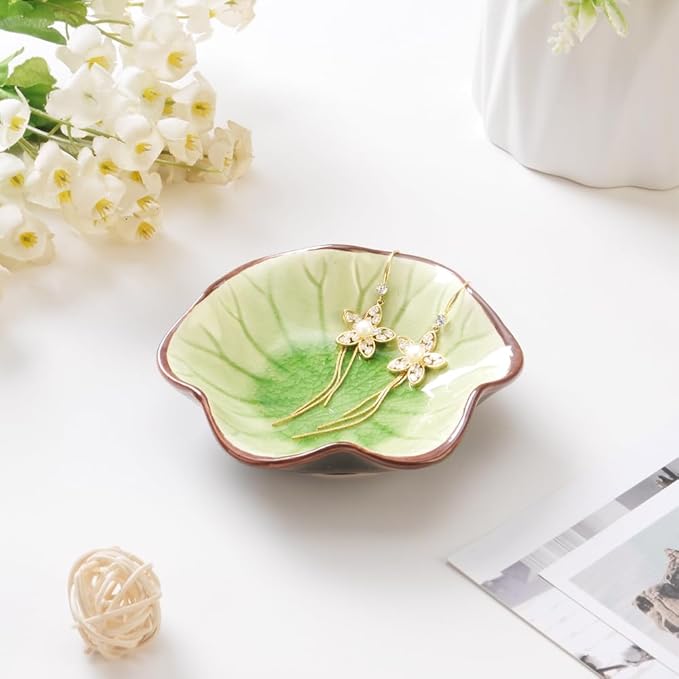 JAMEND CLXP Ice Cracking Leaf Jewelry Dish, Decorative Ring Holder Small Trinket Tray Bowl, Gifts for Daughter Mom Friends, Grass Green.