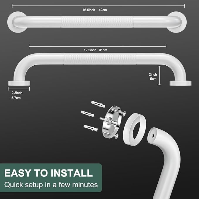 FANHAO 2 Pack Grab Bars for Bathtubs and Showers, 16 Inch Anti Slip Shower Grab Bars Stainless Steel Shower Handle Toilet Handicap Elderly Senior Assist Bathroom Safety Bars (White)