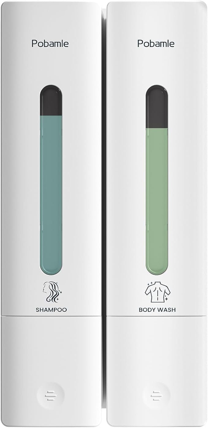 Shampoo Dispenser for Shower - Shower Soap Dispenser Wall Mounted No Drill - Shampoo Body Wash Dispenser 2 Chamber - Easy Install for Bathroom Hotel White 800ml