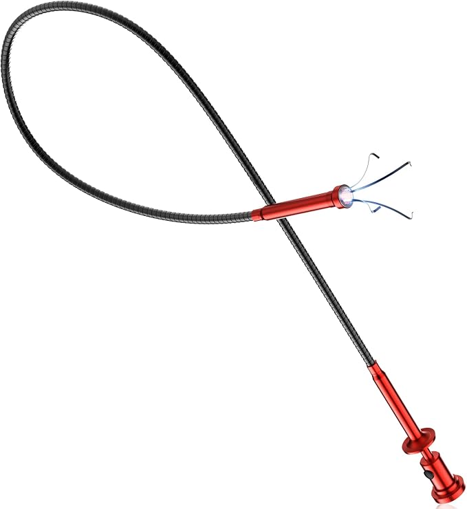 Housolution 28.34in Grabber Tool Magnetic Four-Claw Picker, Bendable Hose Reacher Pickup Sweeper with LED Light Battery, Flexible Long Handy Reaching Assist Tool for Litter Pick/Home Sink/Drain, Red