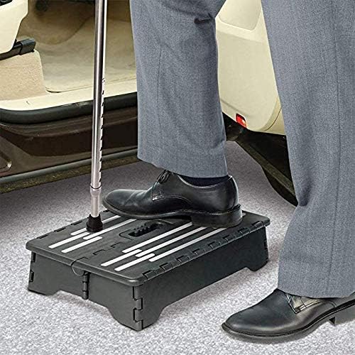 5 inch Portable Folding Step Stool - Safe & Stable, Foldable Stepping Stool for Car, Bathroom, Bedroom, Step Stools for Elderly & Adults (Black)