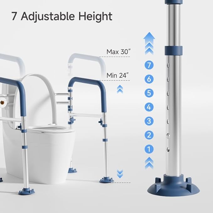 Loyoda Toilet Safety Rails for Seniors,Height-Adjustable Toilet Frame Width-Adjustable Toilet Handles Toilet Rail Provides Support for Seniors ， Pregnant ，Disabled