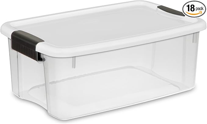 Sterilite 18-Pack Ultra Latching Box, Storage Bins with Lids, Clear Plastic, 18 Quart - Heavy-Duty Organizing Containers for Closet, Bathroom, and Office
