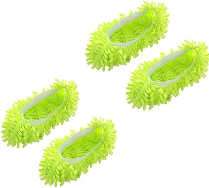 Mop Slippers,Mop Shoes,Dust Duster, Mop Socks for Women Men Kids Foot, Microfiber Reusable for House Office Bathroom Kitchen (Green-2pairs,One Size)