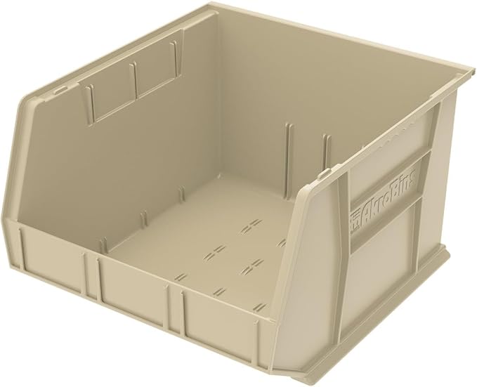 Akro-Mils 30270 AkroBins Plastic Storage Bins, Space-Saving Stackable Bins for Garage, Pantry, Craft Organization, 18" x 16" x 11", Stone, 3-Pack