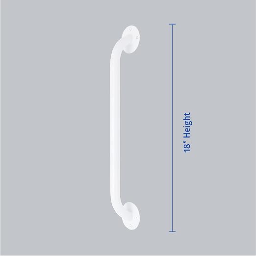Medline White 18” Grab Bar for Shower & Bathtub, Independence Aid & Ease of Movement — For Elderly, Handicapped or Seniors, 300 lb. Capacity, 1 Bar