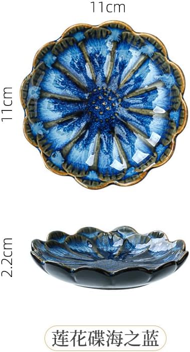 JAMEND CLXP Lotus Ring Holder Dish Small Indoor Ash Tray, Ceramic Dessert Plate Trinket Jewelry Holder Organizing Necklace Earrings for Parents Friends Sister, Blue. All Jewelries Are NOT Included.