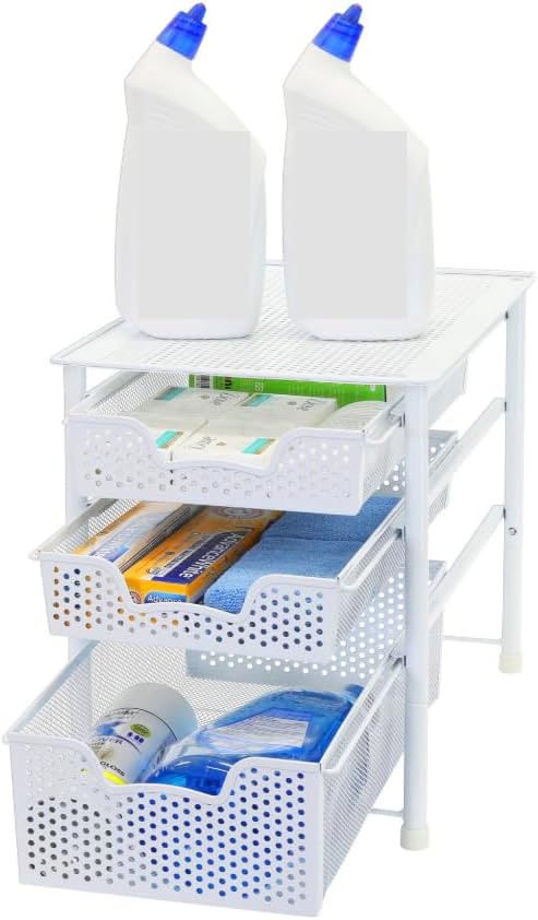 Simple Houseware 3 Tier White Alloy Steel Sliding Basket Organizer Drawer Cabinet