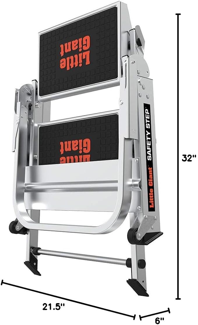 Little Giant Ladders, Safety Step, 2-Step, 2 foot, Step Stool, Aluminum, Type 1A, 300 lbs weight rating, (10210BA), Gray