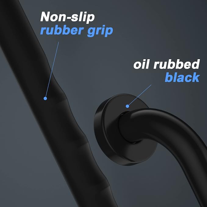 Anti-Slip Black Grab Bars 16 Inch w/Rubber Grip, iMomwee Stainless Steel Bathroom Wall Mount Oil Rubbed Black Grab Bar Handle, Safety Balance Handrail, Handicap Elderly Senior Assist Shower Handle