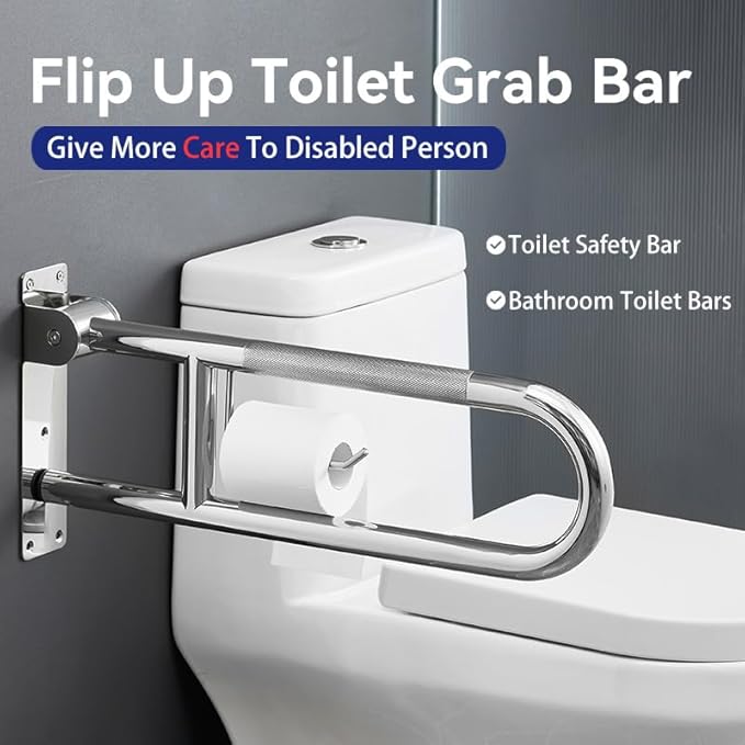 23.5 Inch Toilet Grab Bar, Fold Down Grab Bar with Paper Holder, Knurled Anti-Slip Grab Bars for Toilet, Stainless Steel Handrails Toilet for Seniors Disabled Elderly Pregnant, Brushed Nickel