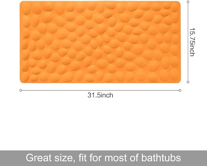 Non-Slip Bathtub Mat OTHWAY Soft Rubber Bathroom Bathmat with Strong Suction Cups (Orange, 16x31.5 inch)