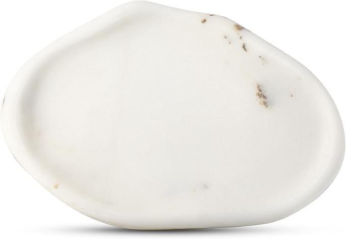 Koville Luxurious White Marble Vanity Tray, Cloud Shape Serving Stone Key Tray for Home Decor, 10"x7" Bathroom Marble Storage Trays, Stone Plate Holder for Perfume and Jewelry (Oriental Calacatta)