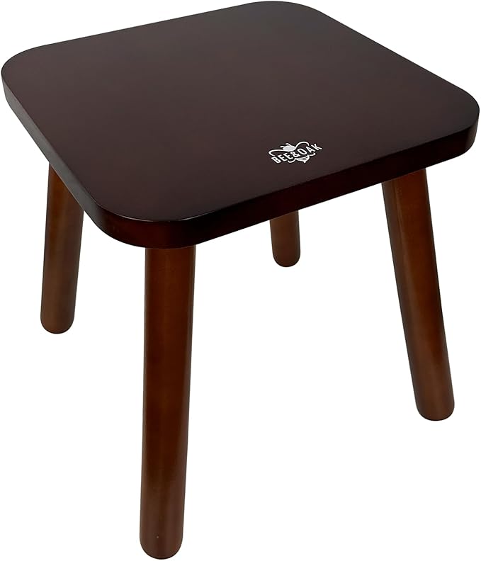 BEE&OAK 11 Inch Wooden Step Stools for Adults, Solid Rubber Wood Non-Slip Step Foot Stool, Heavy Duty 300 lbs One Step Stool for Bedroom, Bathroom, Kitchen,Outdoor (Dark-Walnut)
