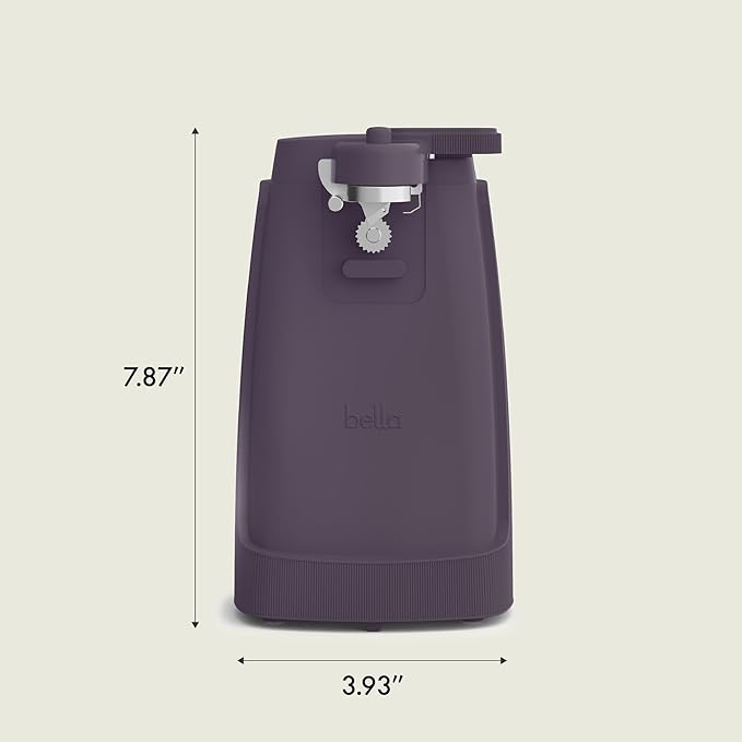 bella Electric Can Opener and Knife Sharpener, Removable Cutting Lever, Cord Storage, Stainless Steel Blade, Plum