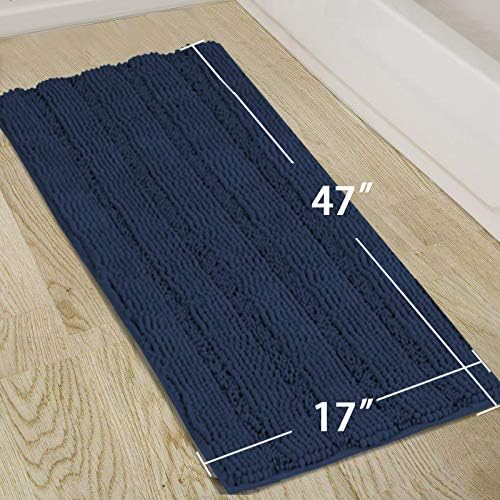 Turquoize Chenille Bath Rugs Shaggy Bathroom Rugs Non Slip Bath Rugs for Bathroom 47 x 17 Navy Bath Rug Extra Soft and Absorbent Area Rug, 47"x 17", Navy