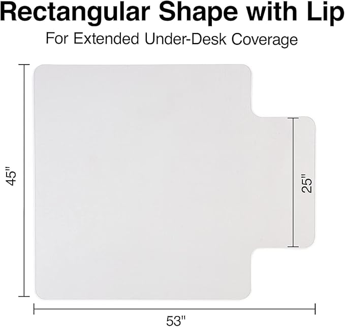 Staples Office Chair Mat, Clear Floor Mats with Lip, Hard Floors, Textured Underside, Extended Under-Desk Coverage, 53 x 45 Inch, Smooth Glide