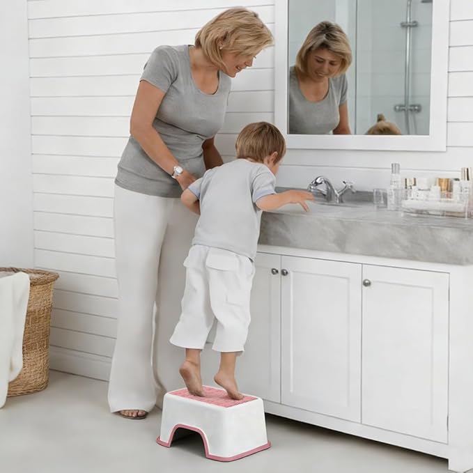 5 Inch Height Step Stool, 11.8" L x 7.5" W Toddler Step Stool, One Step Stools for Kids, Small Child Foot Stool for Bed, Bathroom, Toilet, Potty Training - Pink 11.8" L x 7.5" W x 5''H