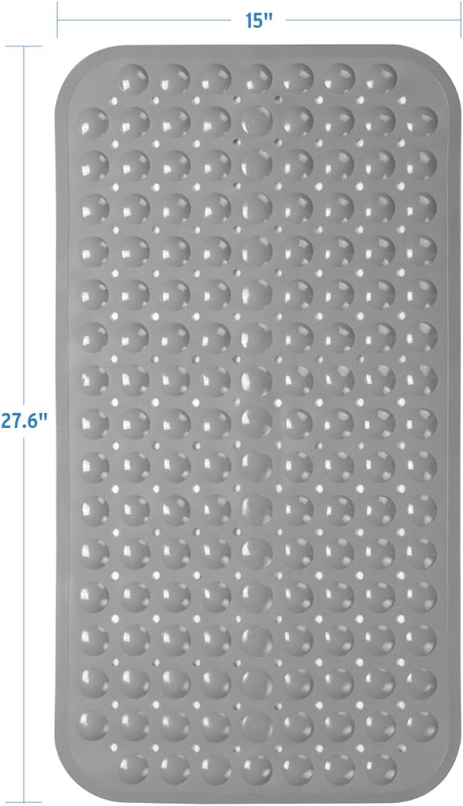 AmazerBath Bath Tub Mat, Medium Size 27.6 x 15 Inches Non-Slip Shower Mats with Suction Cups and Drain Holes, Bathtub Mats Bathroom Mats Machine Washable (Gray)