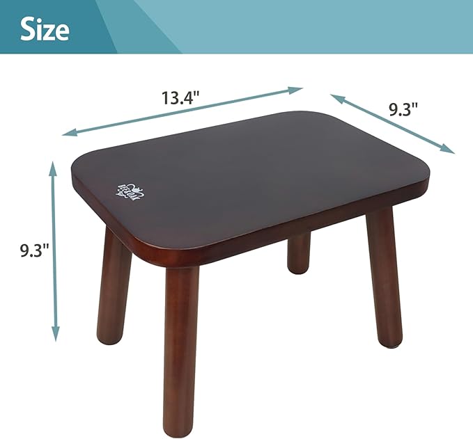 BEE&OAK 13.4 Inch Heavy Duty Wooden Step Stools for Adults - Non Slip, 300 LBS Capacity, Easy Assembly - Ideal Step Stool for High Beds, Kitchen, Bathroom, Office, Garden (Dark-Walnut)