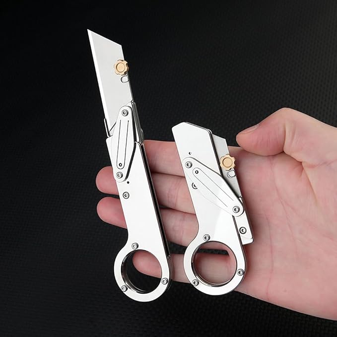 Mutipurpose Stainless Steel Utility Knife, Easy Slide Retractable Blade, EDC Box Cutter Push pull Cutter Knife for Everyday Carry (Style2)