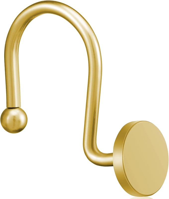 CHICTIE Gold Shower Curtain Hooks, Rustproof Shower Curtain Rings for Bathroom, Metal Shower Hooks for Shower Curtain Rod, Modern Decorative Shower Curtain Hangers Set of 12, Round Heavy Duty Design