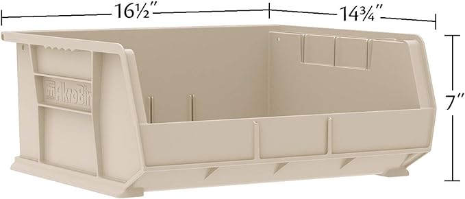 Akro-Mils 30250 AkroBins Plastic Storage Bins, Space-Saving Stackable Bins for Garage, Pantry, Craft Organization, 15" x 16" x 7", Black, 6-Pack