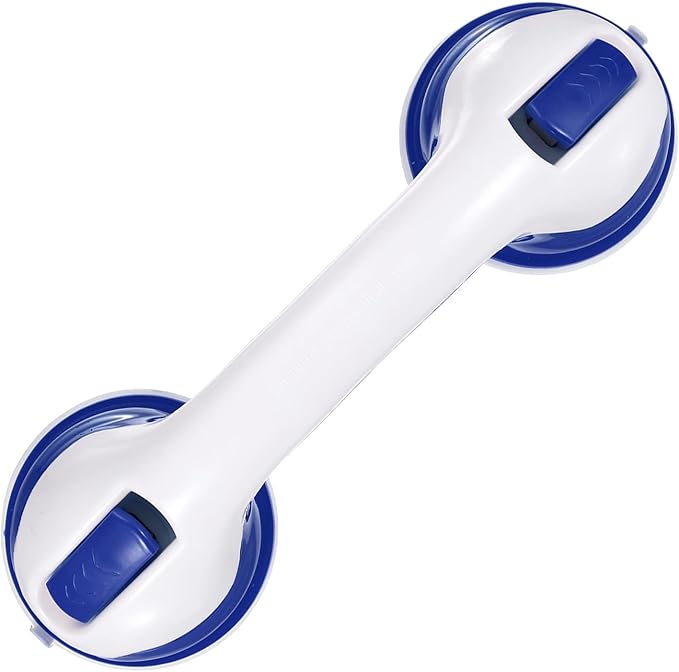 uxcell Grab Bars for Shower, 12 Inch Shower Handle Suction Cup, Grab Bars Elderly Assistance Products Safety Removable Grip Press-Lock for Seniors Bathtubs Bathroom Toilets, White/Blue