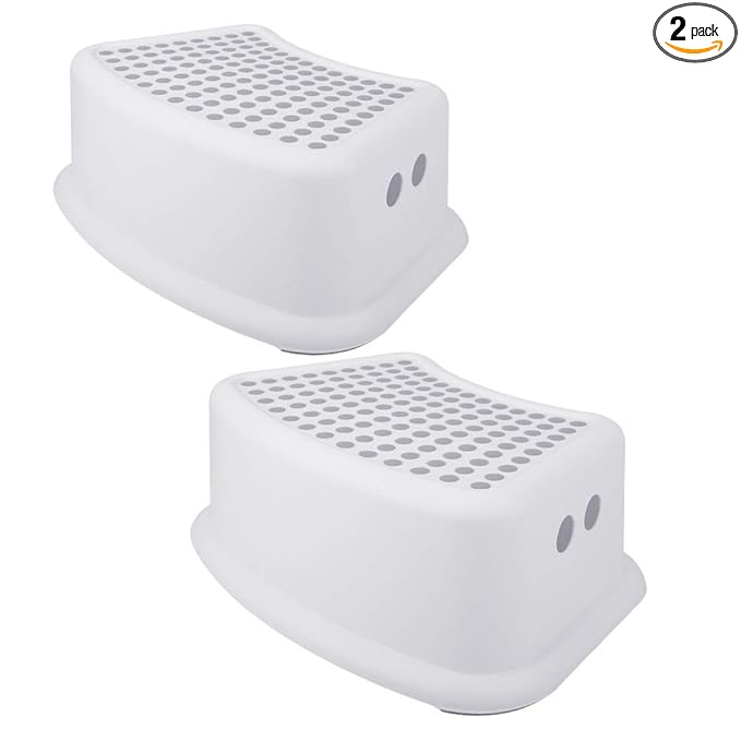 Step Stool for Kids (2 Pack), Toddlers Stool for Potty Training, Bathroom, Kitchen, Bedroom, Toy Room and Living Room. Toilet Stools with Soft Anti-Slip Grips for Safety, Stackable (Grey)