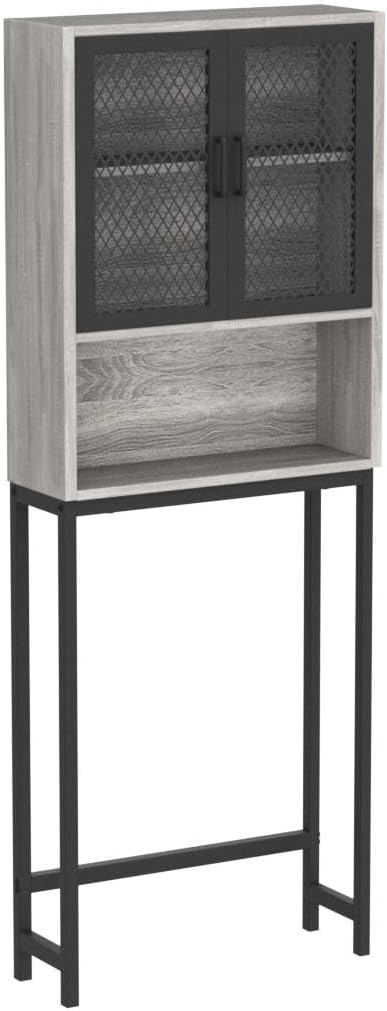 Launica Over the Toilet Storage Cabinet, Over Toilet Bathroom Organizer with Mesh Doors and Shelves, Freestanding Bathroom Storage Cabinet Above Toilet, Wood and Metal, Light Grey Oak