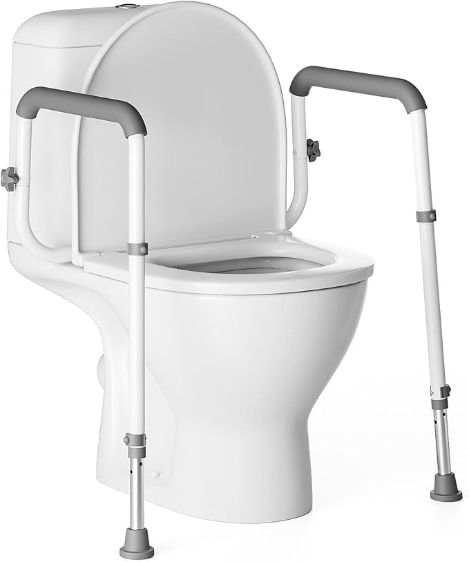 Toilet Safety Rails for Seniors | Reinforced Steel Frame, Padded Armrests, Adjustable Height & Width, for Elderly, Handicap & Post-Surgery, 350lbs Capacity