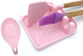 2 Pack Multiple Utensil Spoon Rest with Drip Pad Non-Slip Heat Resistant Kitchen and Grill Spoon Holder for Spatula, Ladle, Tongs, Kitchen Gadgets, and Cooking Accessories (Cute Pink)