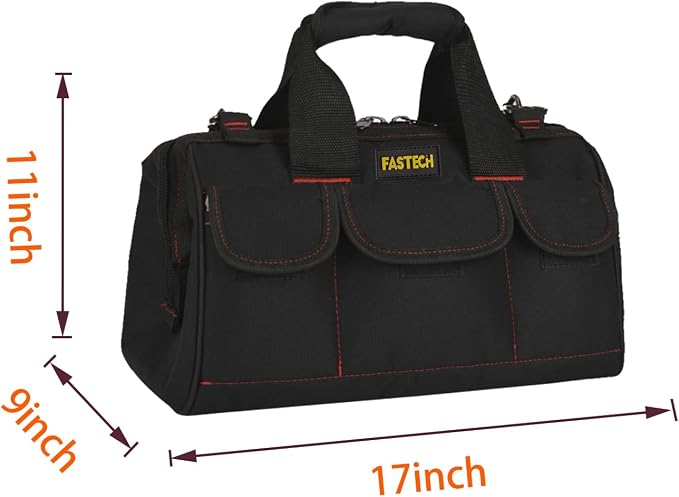 FASTECH 17-inch Heavy Duty Tote Bag With Wide Mouth For Tool Storage, Carrier and Organizer,Tools Bag for Men, Wide Mouth Tool Bag With Inside Pockets (17 Inch)