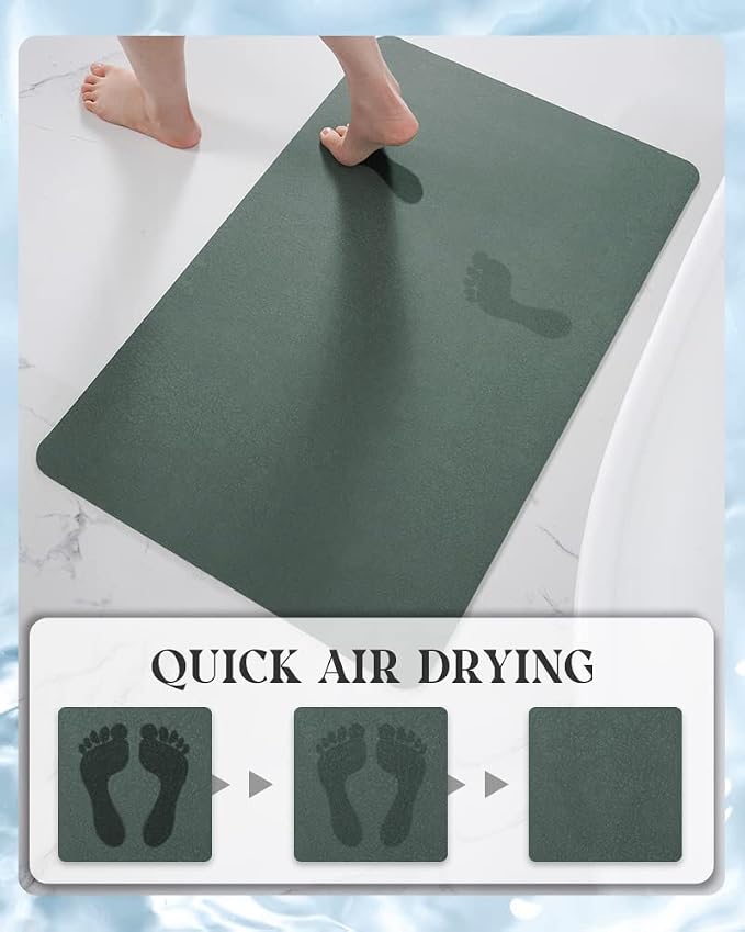 MontVoo -Bath Mat Rug-Rubber Backing Non Slip Quick Dry Absorbent Thin Bathroom Rugs Fit Under Door-Faux Suede Surface Bathroom Floor Mats-Shower Rug for in Front of Bathtub Shower Green 17"x59"