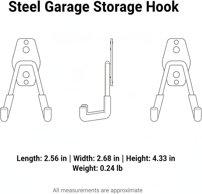 Steel Garage Wall Hook, Compact Utility Hanger for Bikes & Ladders, Space-Saving Metal Mount with Hardware (Orange, 1 Pack)