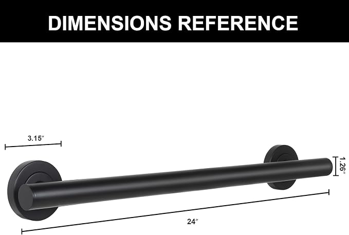 Lava Odoro Shower Grab Bar, Modern Stainless Steel Handicap Grab Bar for Bathtubs and Showers, Shower Safety Bar for Seniors Disabled, ADA-Compliant (Matte Black, 24 Inch)
