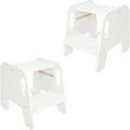 WOOD CITY Toddler Step Stool, Wooden 2 Step Stools for Bathroom Sink Potty Training Kitchen Dual Height Stool Helper for Kids Bonus Non-Slip Pads and Handles for Safety (2 Pack White)