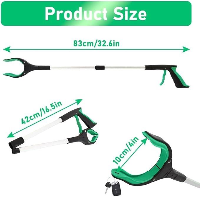 32" Grabber Reacher Tool, Foldable Reacher Grabber Pickup Tool with 360° Rotating Jaw & Magnet, Heavy Duty Pick Up Stick Grabbers for Seniors, Lightweight Grabbers