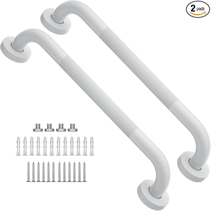 16 Inch Anti Slip Shower Grab Bar Oil Rubbed White, Munzong Bathroom Grab Bar, Knurled Bathroom Balance Bar,Safety Hand Rail Support Handicap Elderly Injury Senior Assist Bath Handle