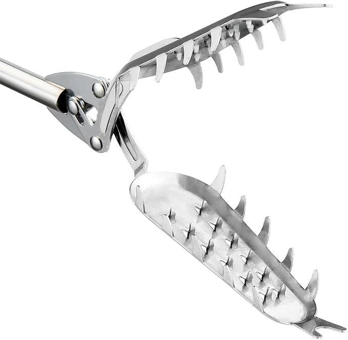 Premium Stainless Steel Reacher Grabber 49" – Heavy-Duty Trash Picker, Fireplace/BBQ Log Tongs, Snake Tongs & Snake Grabber, No-Wire Power Claw, Made in Korea, Outdoor Yard Tool | FTH