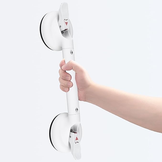 Suction Cup Grab Bars for Bathtubs and Bathroom, Tool Free Shower Handle, Grab Handle for Elderly Suction with Indicators, Shower Grab Bar for Seniors,White